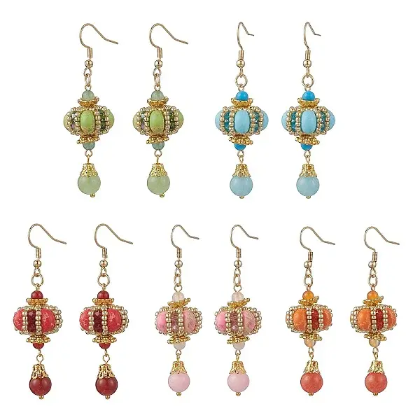 Lantern 304 Stainless Steel Synthetic Imperial Jasper Dangle Earrings