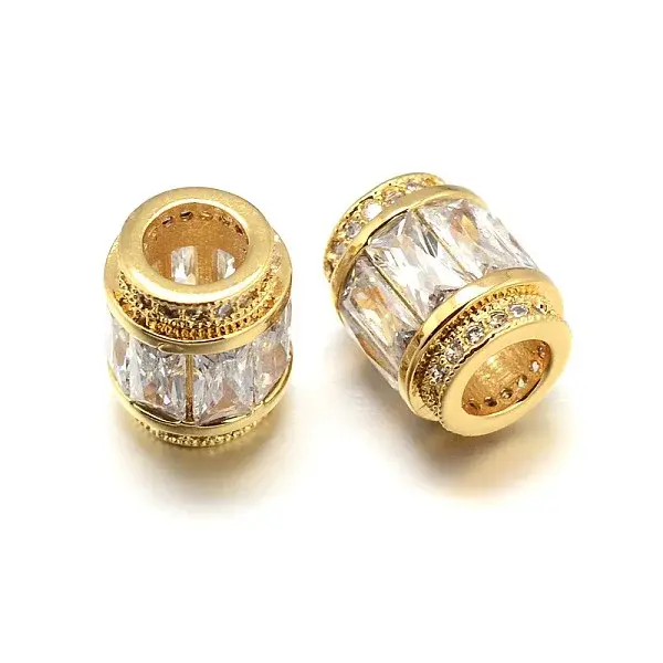 Column Brass Micro Pave Cubic Zirconia Large Hole Beads