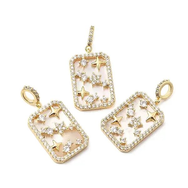 Natural Shell & Clear Cubic Zirconia Pendants