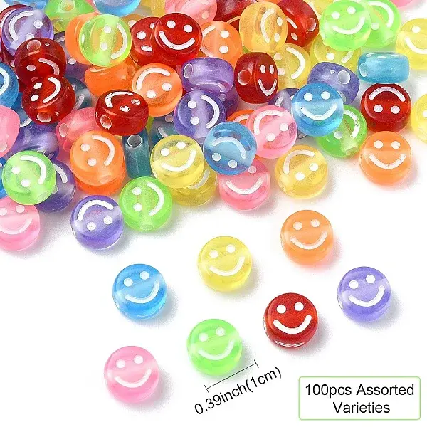 100Pcs Smiling Face Transparent Acrylic Beads