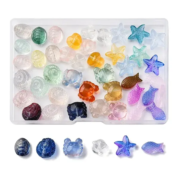 48Pcs 6 Styles Transparent Glass Beads