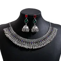 Teardrop Ethnic Style Alloy Glass Rhinestone Bib Necklaces & Dangle Earrings Sets