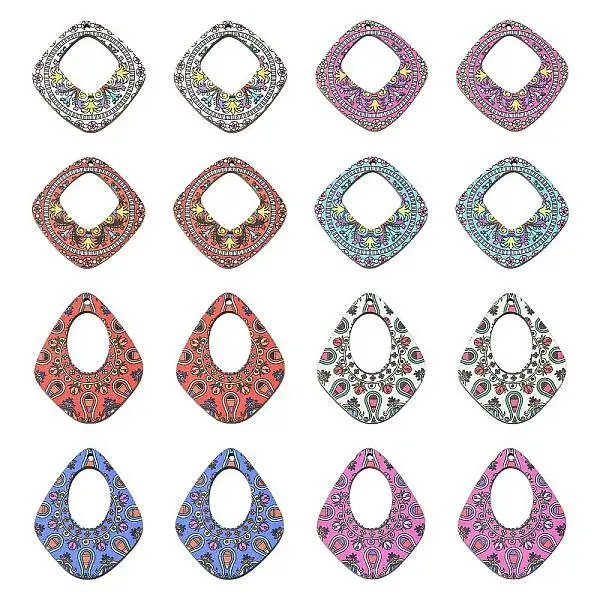 40Pcs 8 Styles Printed Basswood Pendants