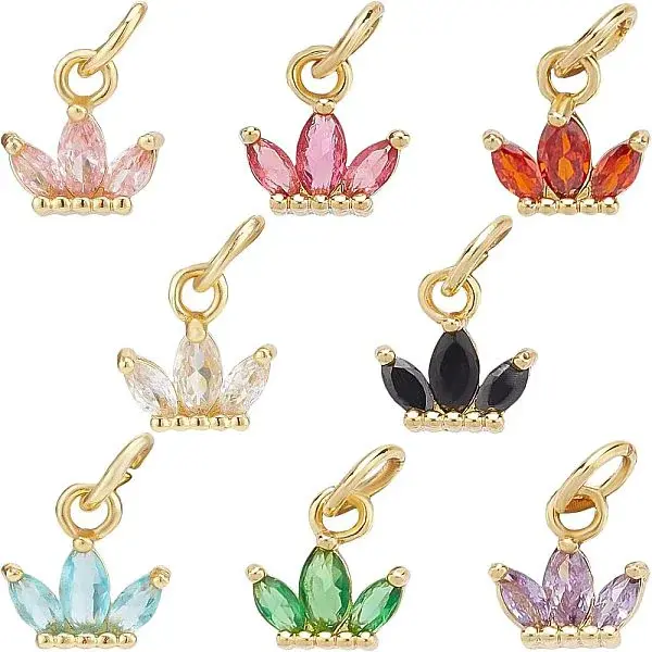 16Pcs 8 Colors Brass Cubic Zirconia Charms