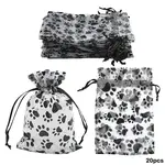 20Pcs Paw Print Organza Jewelry Drawstring Pouches