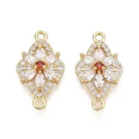 Brass Pave Clear and Orange Red Cubic Zirconia Connector Charms
