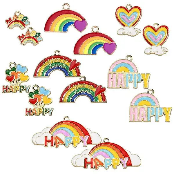 14Pcs 7 Styles Zinc Alloy Enamel Pendants