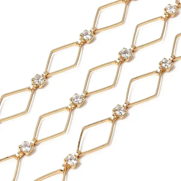 Handmade Brass Pave Clear Cubic Zirconia Rhombus Link Chains