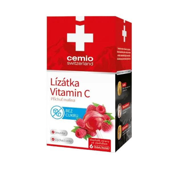 CEMIO Lízátka s vitaminem C malina 6 ks