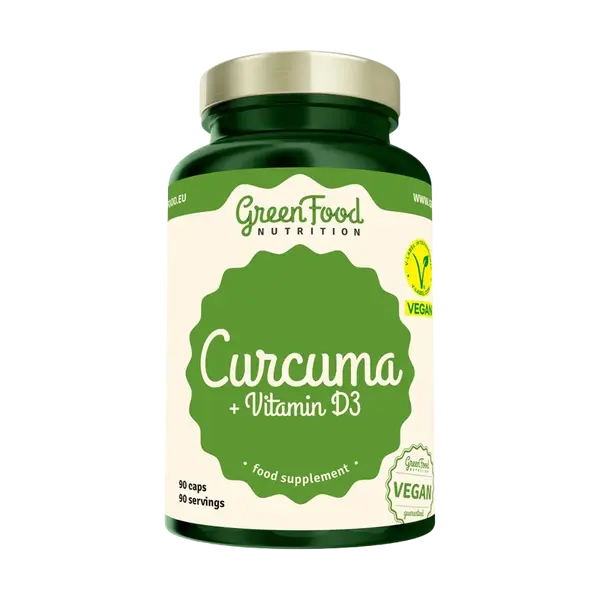 GREENFOOD NUTRITION Curcuma + Vitamin D3 90 kapslí