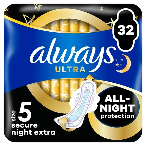 ALWAYS Ultra Secure Night Extra hygienické vložky (vel. 5) s křidélky 32 ks