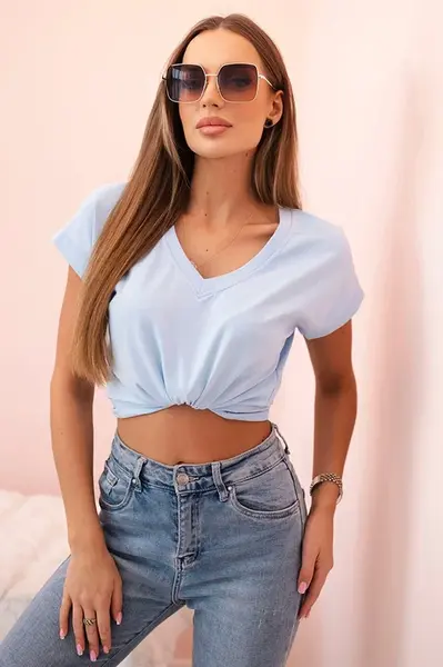 Dámska bavlnená blúzka s V-výstrihom modrá