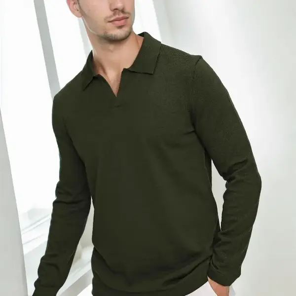 86813 Dewberry Polo Neck Long Sleeve Knitwear-Khaki