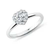 Prsteň z bieleho 14k zlata so srdiečkom v štýle halo KLENOTA