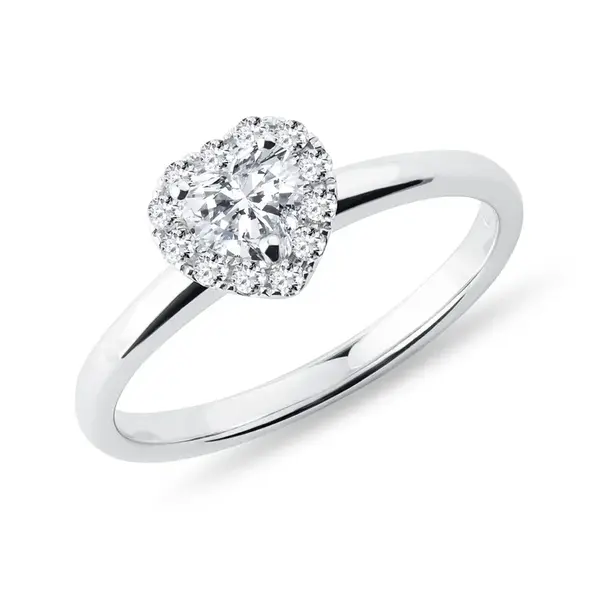 Prsteň z bieleho 14k zlata so srdiečkom v štýle halo KLENOTA