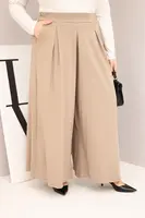 Kesi Włoski Dámské bavlněné kalhoty Plus Size s širokými nohavicemi a volným střihem fango