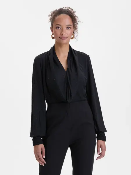 Čierna dámska blúzka s kamienkami