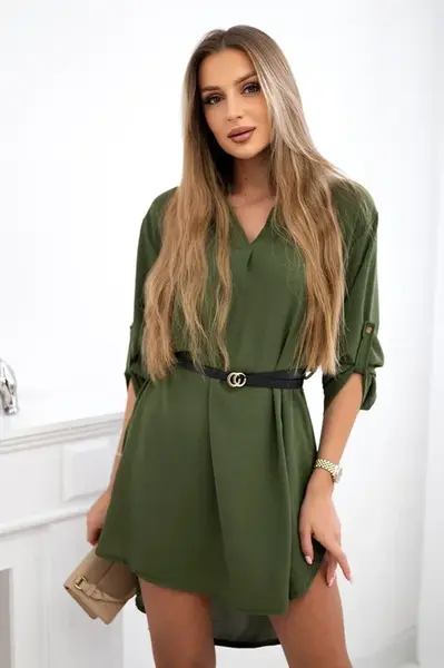 Włoski Šaty s dlhším chrbtom a opaskom khaki