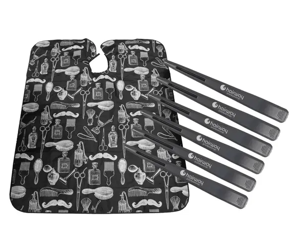 Kadeřnická pláštěnka na stříhání Hairway 37001 - černá + karbonové klipsy do vlasů Hairway - 12 cm, černé - 6 ks zdarma + dárek zdarma