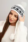 Dámska zimná čiapka s ušami a brmbolcami K436 biela