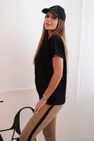 Kesi Dámsky bavlnený komplet s blúzkou a legínami s lampasom čierny