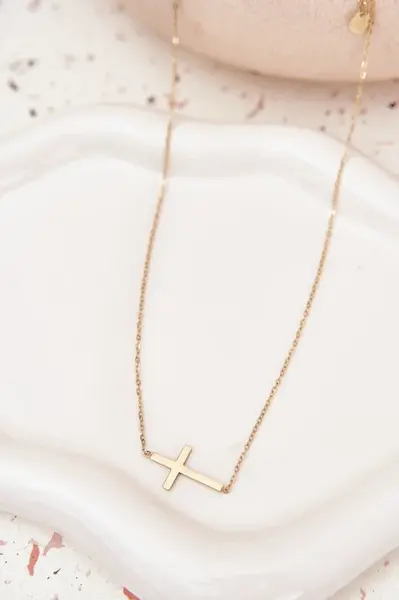 Zlatý náhrdelník s krížikom z chirurgickej ocele
