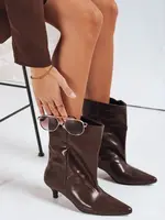 Hnědé kožené holínky na podpatku