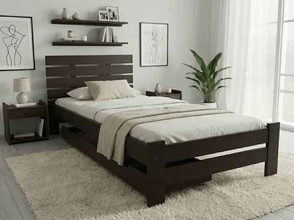 Posteľ PARIS zvýšená 90x200 cm, orech Rošt: Bez roštu, Matrac: Matrac DELUXE 10 cm