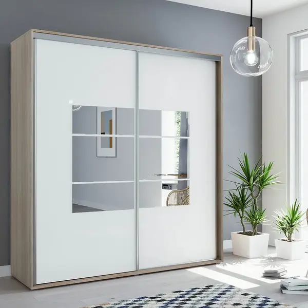 Šatní skříň Ska A02 XL Barva korpusu: Dub - sonoma, Rozměry: 150 cm, Dveře: Bílé