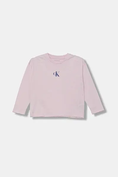 Dětské bavlněné tričko s dlouhým rukávem Calvin Klein Jeans růžová barva, IG0IG02135