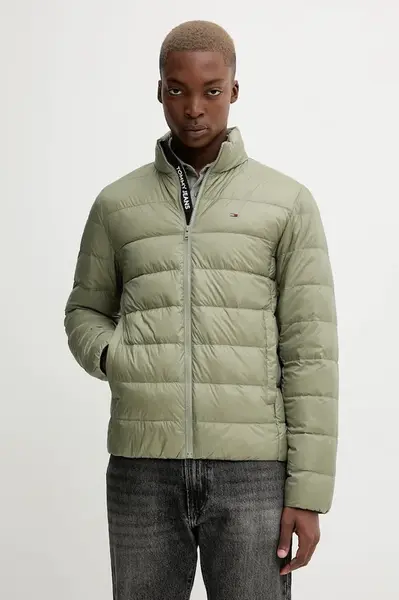 Péřová bunda Tommy Jeans pánská, modrá barva, přechodná, DM0DM20658