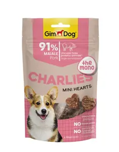GimDog Charlies The Mono Mini Hearts pamlsky pro psy - vepřové maso ve tvaru srdce 70 g
