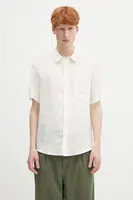 Lněná košile A.P.C. chemisette bellini logo pánská, bílá barva, relaxed, s klasickým límcem, LIAEK.H12551