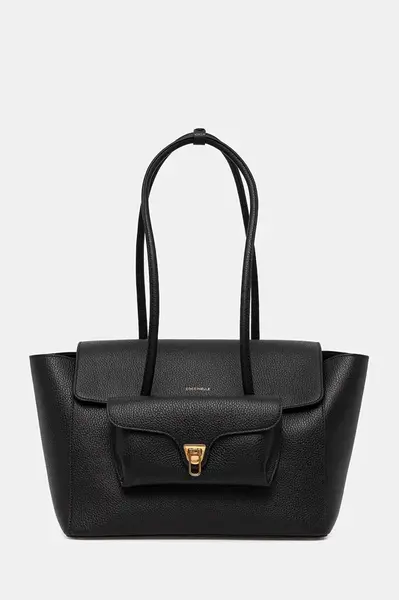 Kožená kabelka Coccinelle DOUBLE BEAT černá barva, E1.T8A.11.02.01