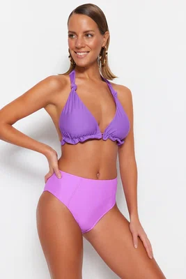 Trendyol Fialový Vysoký Pas Pravidelné Noha Bikiny Spodní Díl
