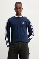 Bavlněné tričko s dlouhým rukávem adidas Originals 3-Stripes tmavomodrá barva, s aplikací, IM9428