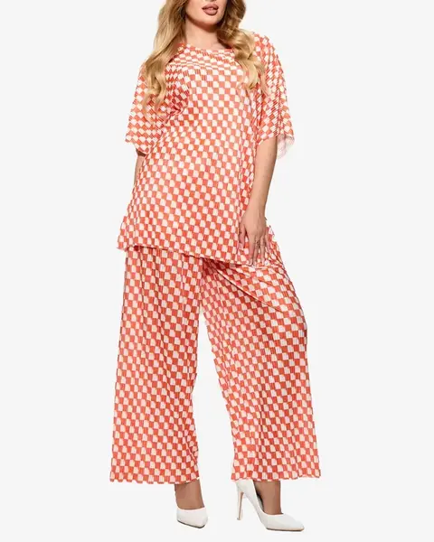 Resti Orange women's pleated patterned set - Clothing