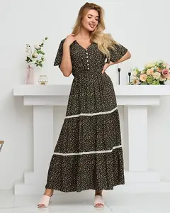 Resti Women's black flared floral maxi dress - Clothing