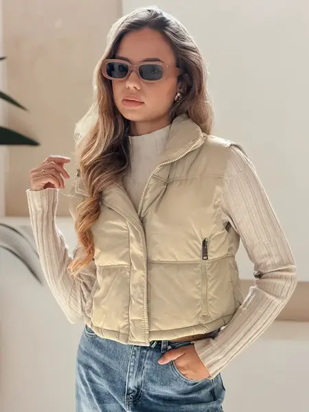 Dámska béžová prešívaná vesta Dstreet