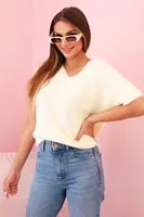 Kesi Włoski Dámsky sveter z mäkkého vlasu s V výstrihom krátky rukáv žltý