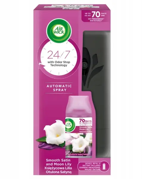 AIRWICK Automatický difuzér Freshmatic šedý s náplní Jemný satén a měsíční lilie 250 ml