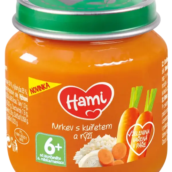 HAMI masozeleninový příkrm Mrkev s kuřetem a rýží první lžička 125 g