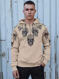 Pánska béžová mikina s kapucňou a lebkami