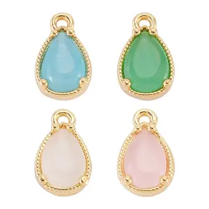 4Pcs 4 Colors Brass Crushed Ice Cut Cubic Zirconia Pendants