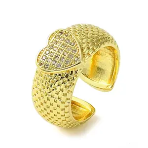 Brass Micro Pave Cubic Zirconia Open Cuff Ring