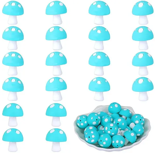 20Pcs Mushroom Silicone Focal Beads