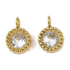 304 Stainless Steel Micro Pave Cubic Zirconia Charms