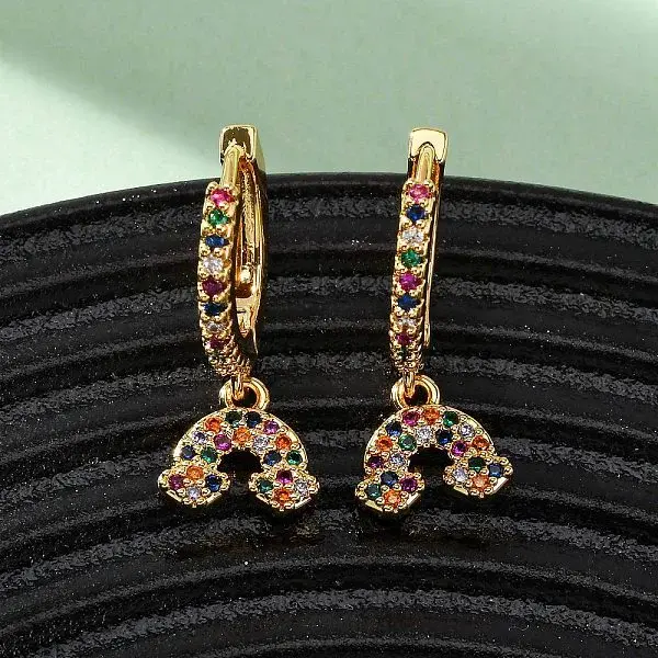 Rainbow Brass Micro Pave Cubic Zirconia Hoop Earrings