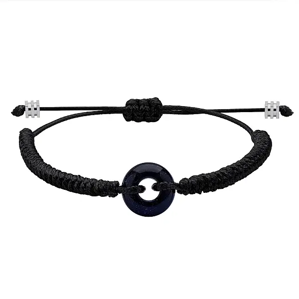 Synthetic Blue Goldstone Donut Braided Bead Bracelet