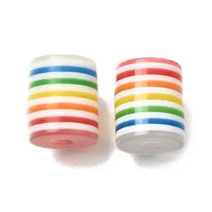 Transparent Rainbow Stripe Opaque Resin Beads